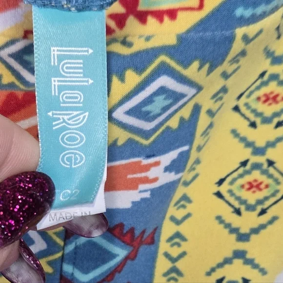 LuLaRoe Tall & Curvy 2 TC2 Blue Yellow Geometric Leggings (18–26) Butter Soft - Picture 3 of 9